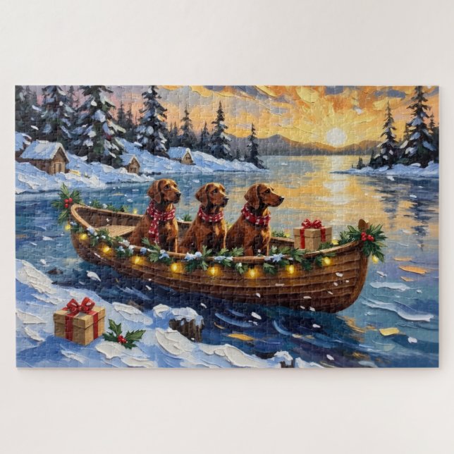 Irish Red Setter Weihnachtsboot Urlaub (Horizontal)