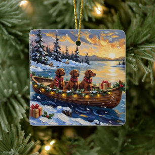 Irish Red Setter Weihnachtsboot Urlaub Keramikornament