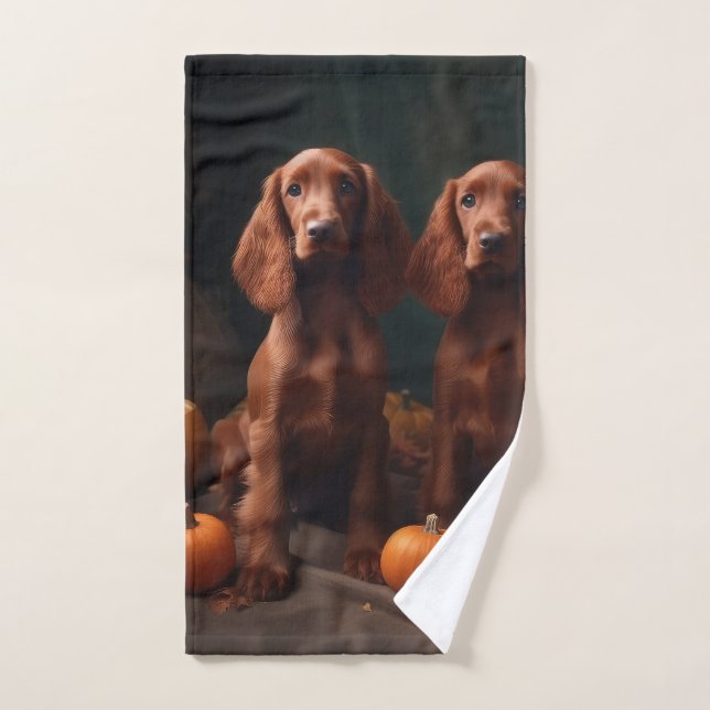 Irish Red Setter Welppy Autumn Delight Pumpkin Badhandtuch Set (Handtuch)