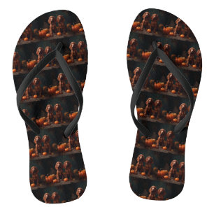 Irish Red Setter Welppy Autumn Delight Pumpkin Flip Flops