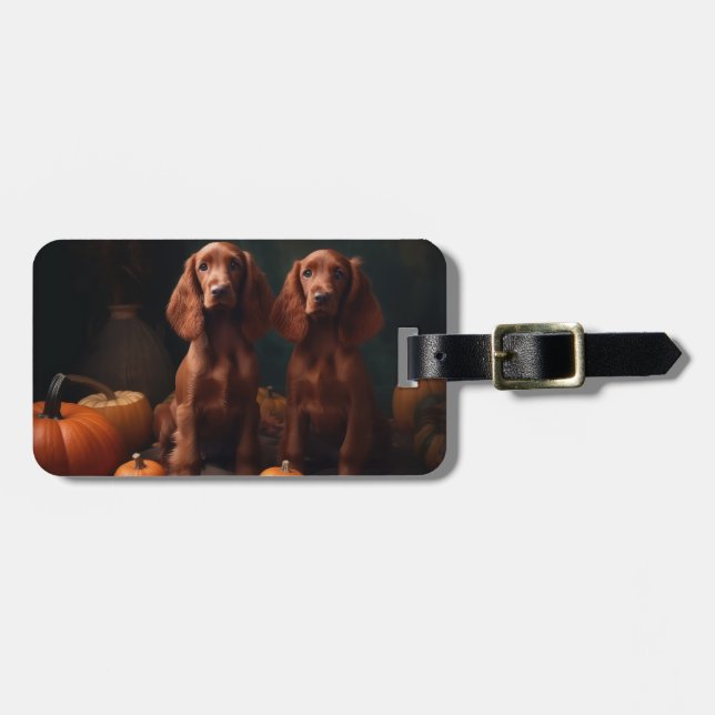 Irish Red Setter Welppy Autumn Delight Pumpkin Gepäckanhänger (Vorderseite horizontal)