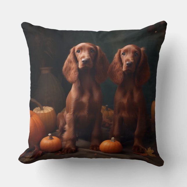 Irish Red Setter Welppy Autumn Delight Pumpkin Kissen (Vorderseite)