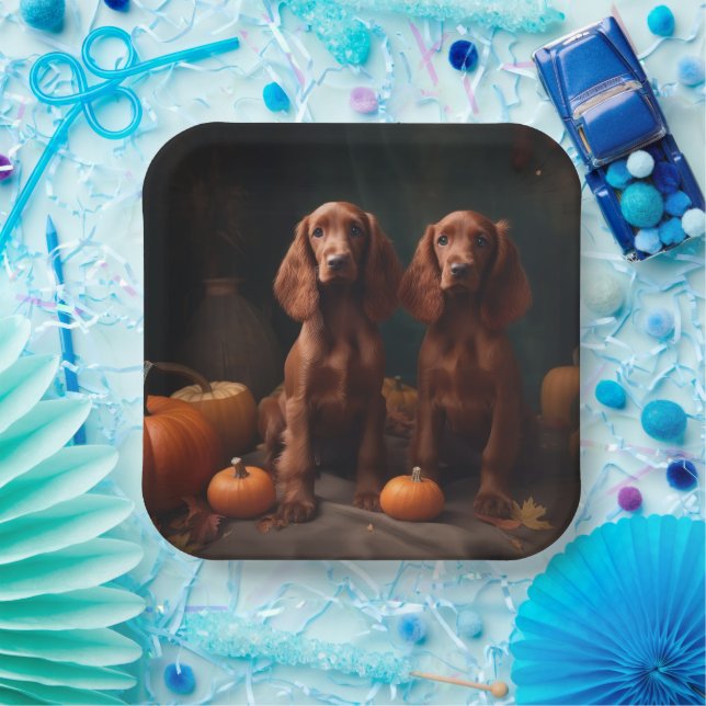 Irish Red Setter Welppy Autumn Delight Pumpkin Pappteller (Party)
