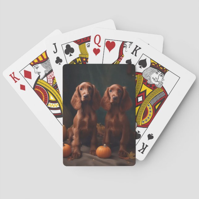 Irish Red Setter Welppy Autumn Delight Pumpkin Spielkarten (Rückseite)