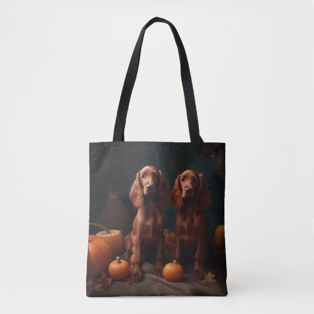 Irish Red Setter Welppy Autumn Delight Pumpkin Tasche (Vorderseite)