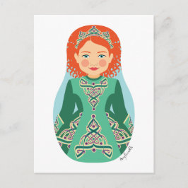 Irish Redhead Dancer Matryoshka Postcard Postkarte