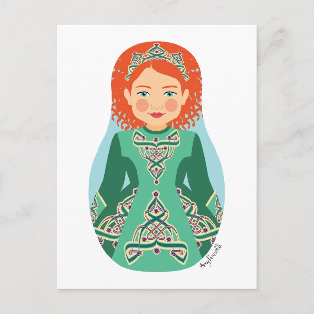 Irish Redhead Dancer Matryoshka Postcard Postkarte (Vorderseite)