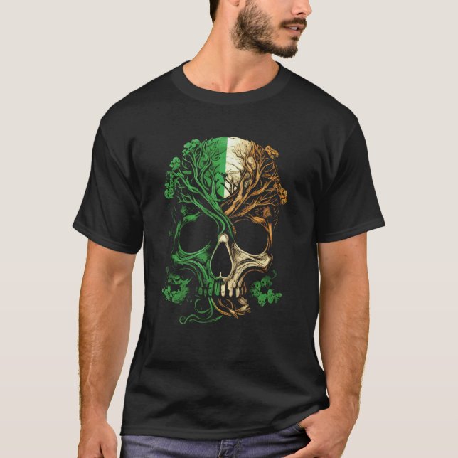 Irish Roots With Irish Flag Skull T-Shirt (Vorderseite)