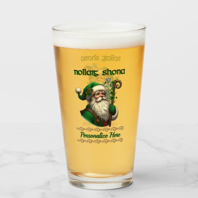 Irish Santa & Celtic Knot Christmas Personalisiert Glas (Rückseite (gefüllt))