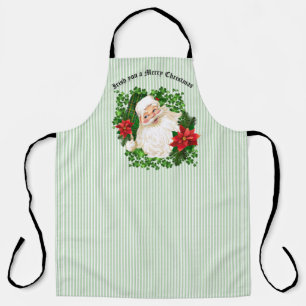 Irish Santa Claus grüner Streifen rote Poinsettie Schürze