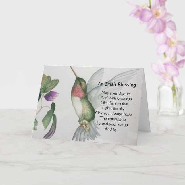 Irish Segen Denken Sie an Bravery Hummingbird Karte (Orchidee)