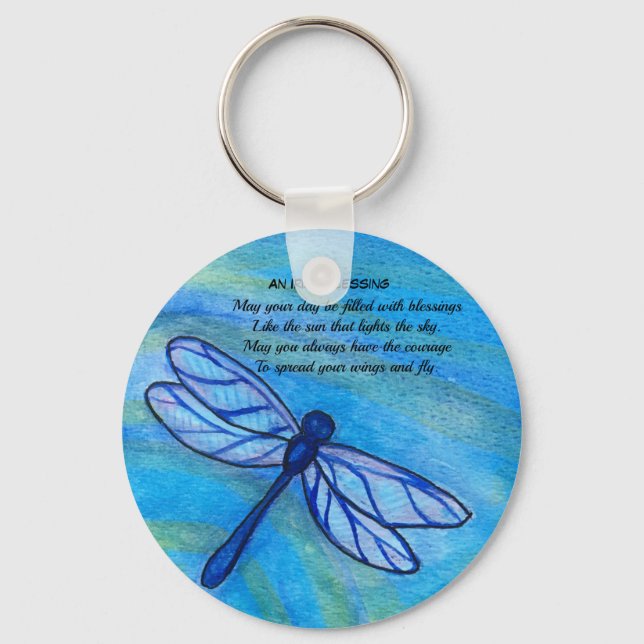 Irish Sessing Blue Dragonfly Inspiration Zitat Schlüsselanhänger (Vorderseite)