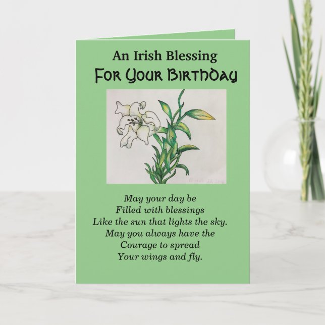 Irish Sessing Happy Birthday Courage White Lily Karte (Vorderseite)