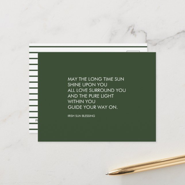 Irish Sessing Sage Green & White Stripe Modern Postkarte (Vorderseite/Rückseite Beispiel)