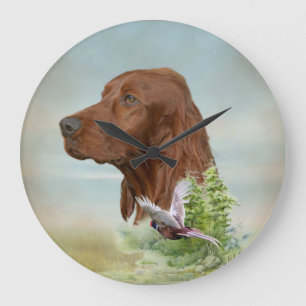 Irish Setter auf der Jagd Große Wanduhr