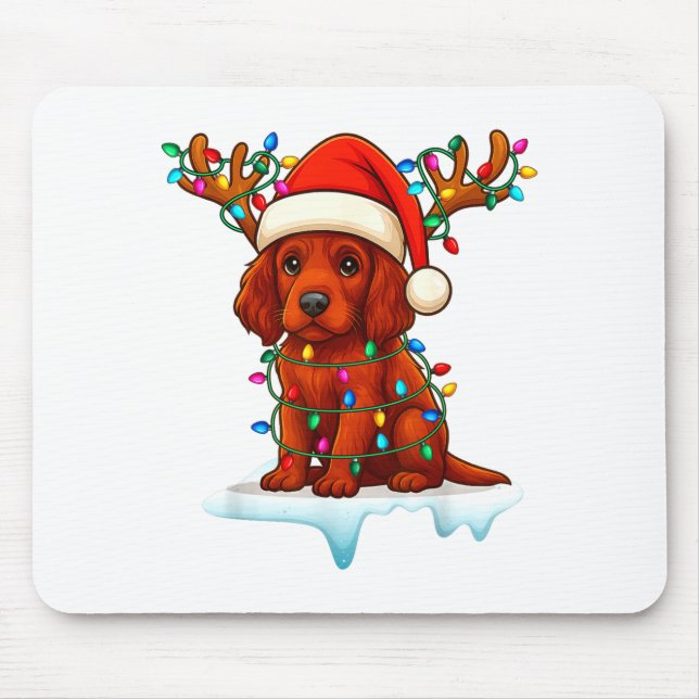Irish Setter Christmas Santa Hat Reindeer Lights P Mousepad (Vorne)