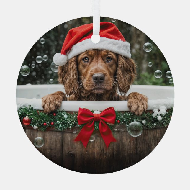Irish Setter Cute Christmas Holiday Dog Ornament Aus Glas (Rückseite)