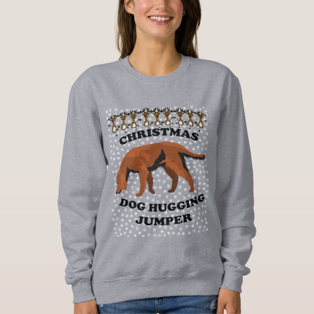 Irish Setter dog Christmas Dog Hugging Sweatshirt (Vorderseite)