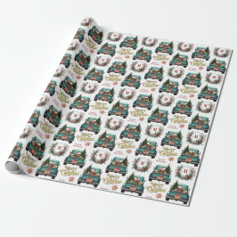 Irish Setter Dog Retro Truck Monogramm Weihnachten Geschenkpapier