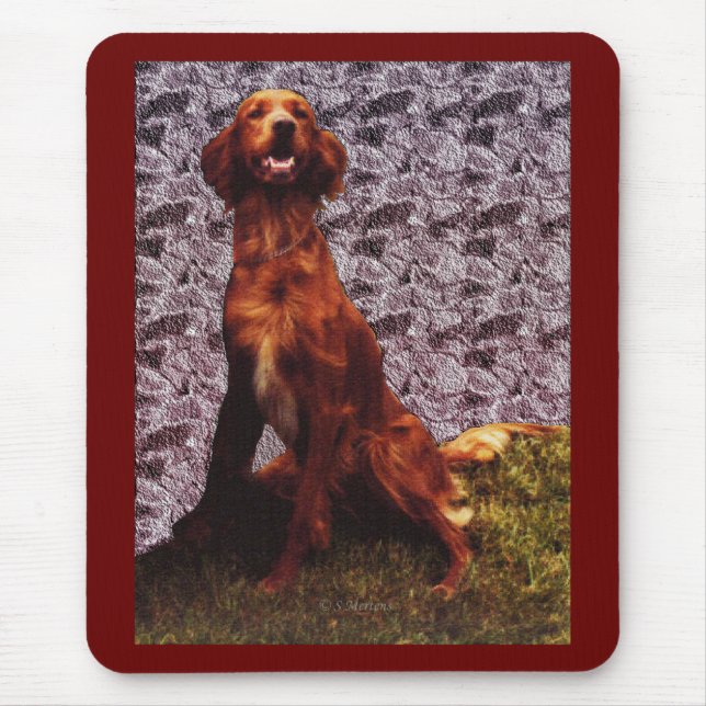 Irish Setter & Gemusterte Betonwand-Mauspad Mousepad (Vorne)