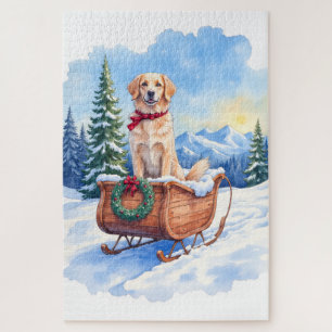 Irish Setter genießt Weihnachts-Schlittenfahrt im