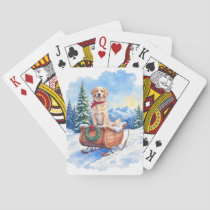 Irish Setter genießt Weihnachts-Schlittenfahrt im Spielkarten