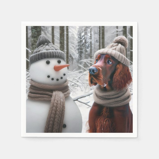 Irish Setter Hund mit einem Schneemann Serviette (Vorderseite)