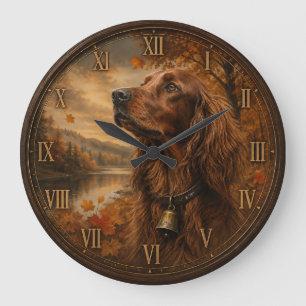 Irish Setter im Herbst – Rustikale Jagdhund-Kunst Große Wanduhr