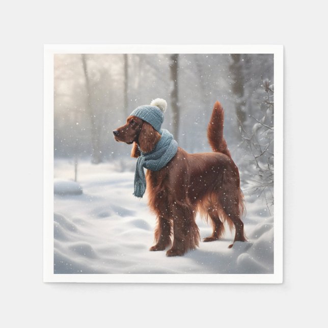 Irish Setter in Snowy Forest Serviette (Vorderseite)