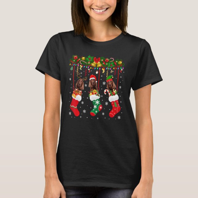 Irish Setter in Sock Xmas Rentier Santa Elf Hund T-Shirt (Vorderseite)