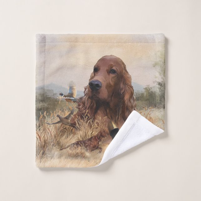 Irish Setter Jagd Fasant, Art Badhandtuch Set (Waschlappen)