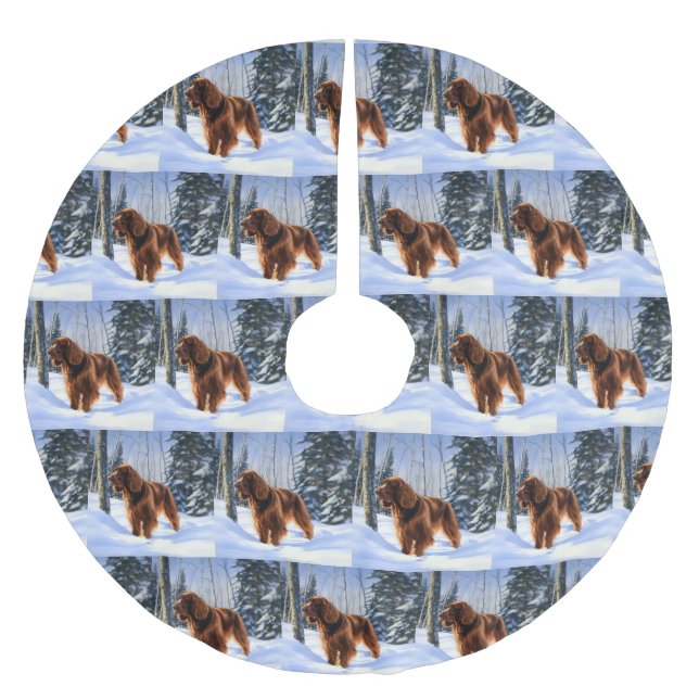 Irish Setter Let It Snow Weihnachten Polyester Weihnachtsbaumdecke (Vorderseite)