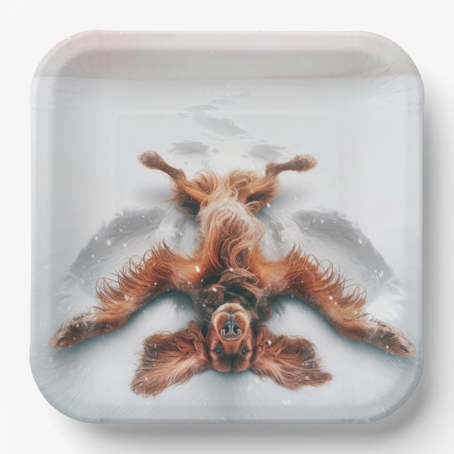 Irish Setter Making a Snow Angel Pappteller (Vorderseite)