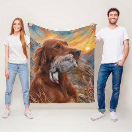 Irish Setter mit Chukar Rebhuhn ,Art Fleecedecke