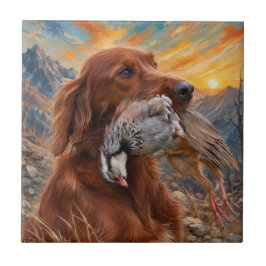 Irish Setter mit Chukar Rebhuhn ,Art Fliese