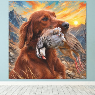 Irish Setter mit Chukar Rebhuhn ,Art Leinwanddruck