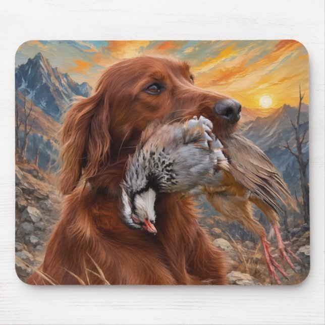 Irish Setter mit Chukar Rebhuhn ,Art  Mousepad (Vorne)