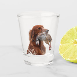 Irish Setter mit Chukar Rebhuhn ,Art Schnapsglas