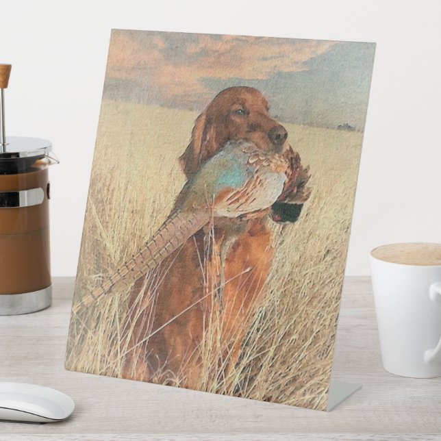 Irish Setter mit Fasan Sockelschild (In Situ)