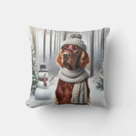 Irish Setter mit Snowman Kissen