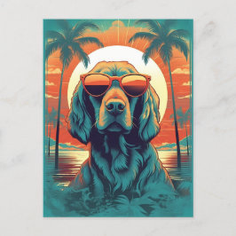Irish Setter mit Sonnenbrille am Strand Postkarte