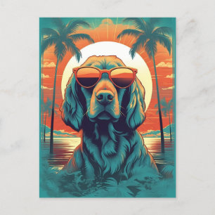 Irish Setter mit Sonnenbrille am Strand Postkarte