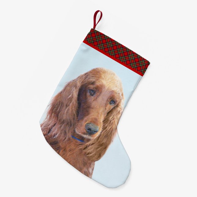 Irish Setter Painting - Niedliche Original Dog Art Kleiner Weihnachtsstrumpf (Vorderansicht (hängend))