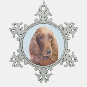 Irish Setter Painting - Niedliche Original Dog Art Schneeflocken Zinn-Ornament