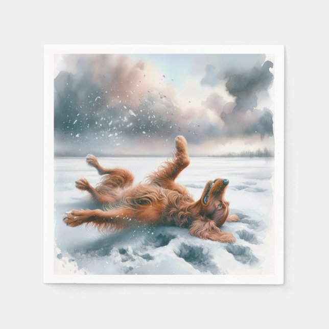 Irish Setter Rolling in Snow Serviette (Vorderseite)