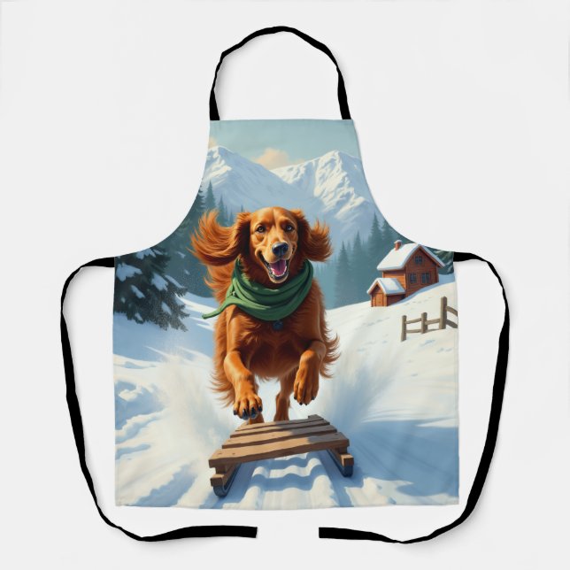 Irish Setter Sledding Adventure Christmas Painting Schürze (Vorderseite)