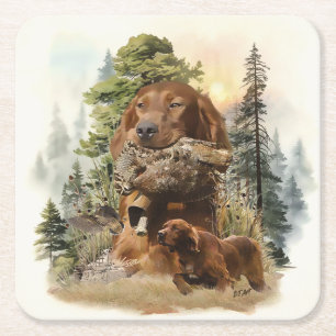 Irish Setter, Waldschnepfenjagd, Kunst Rechteckiger Pappuntersetzer