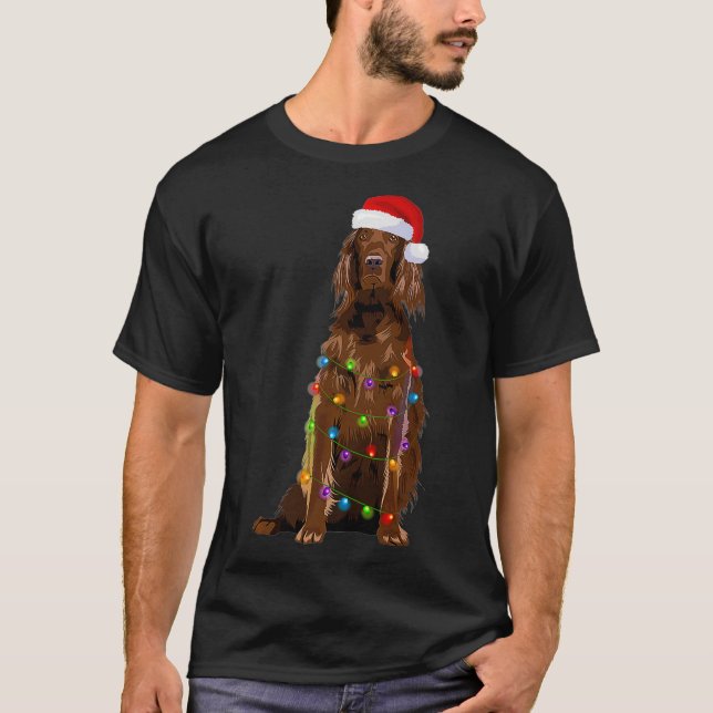 Irish Setter Weihnachtsbeleuchtung Xmas Dog Lover  T-Shirt (Vorderseite)
