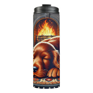 Irish Setter Welpe Schlafen durch einen warmen Kam Thermosbecher