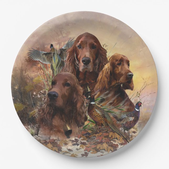 Irish Setters with Pheasants - Passion Hunt Pappteller (Vorderseite)